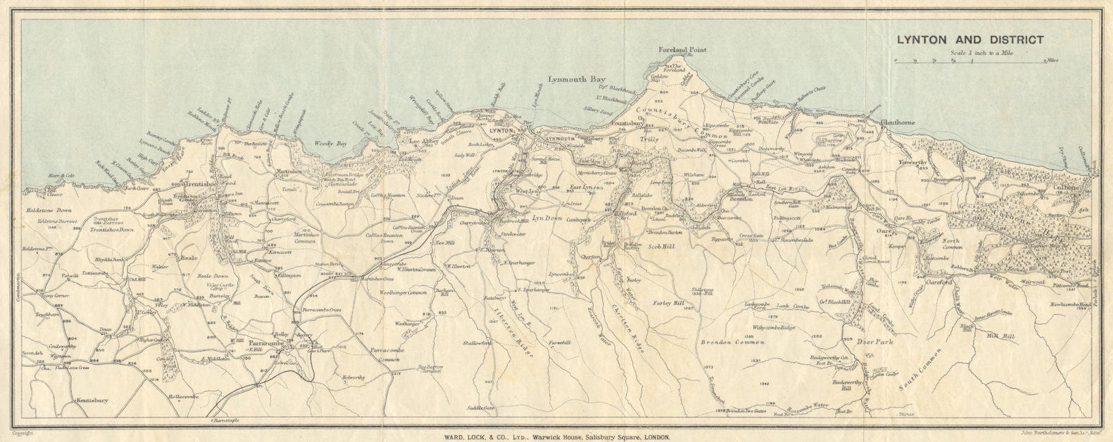 LYNTON & DISTRICT. Exmoor coast vintage tourist map. Devon. WARD LOCK 1929